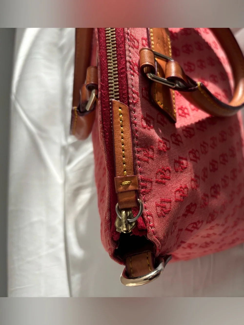 Dooney & Bourke Strawberry Pink Logo Canvas & Leather Satchel Crossbody Bag